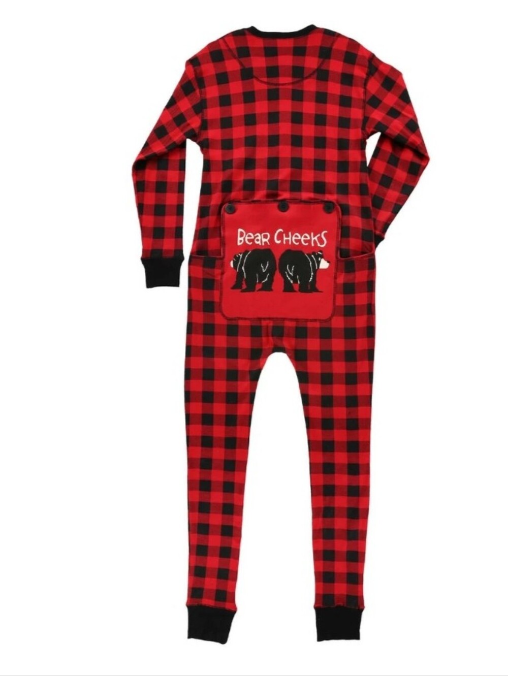 Lazy One Bear Cheeks Adult Plaid Onesie Flapjack